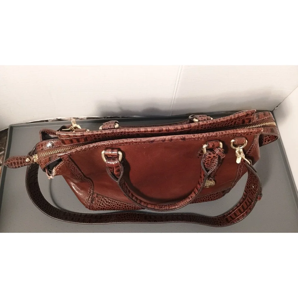 Brahmin Satchel Bag Womens Medium Brown Croc Embossed Leather Crossbody